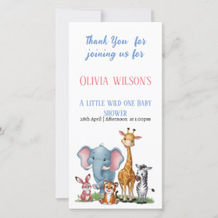 A little wild safari It's Girl baby shower Thank You Card