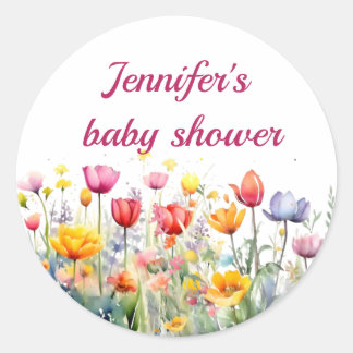 a little wildflower baby girl baby shower classic round sticker