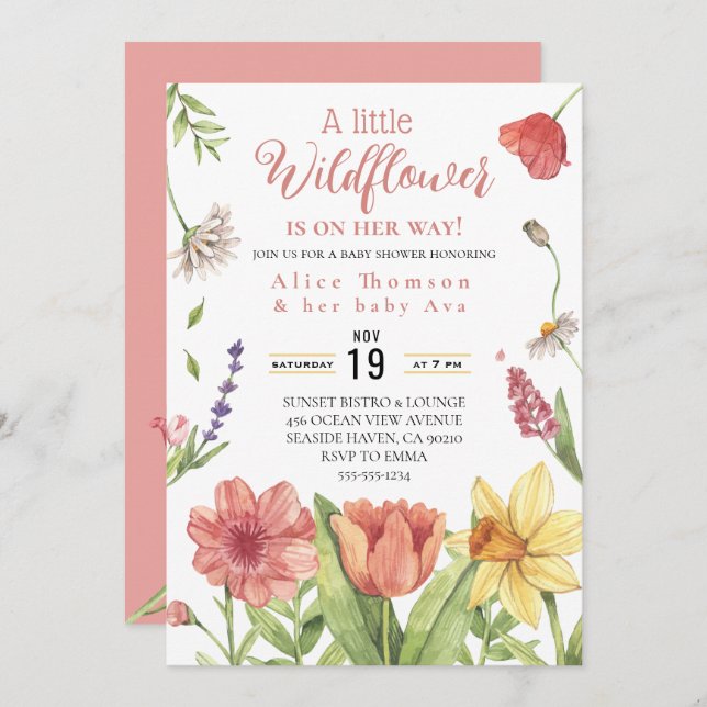 a little wildflower baby girl shower invitations (Front/Back)