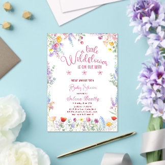 A Little Wildflower Baby Girl Shower Pink Acrylic Invitations