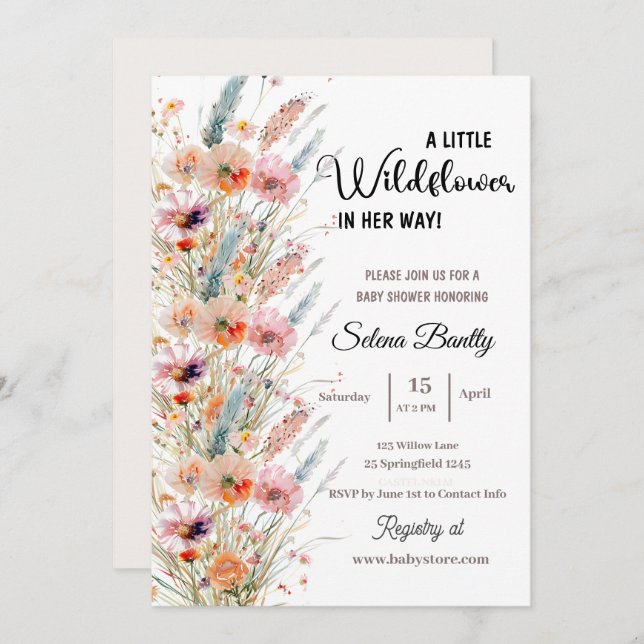 A Little Wildflower Baby Girl Shower Pink Invitation (Front/Back)