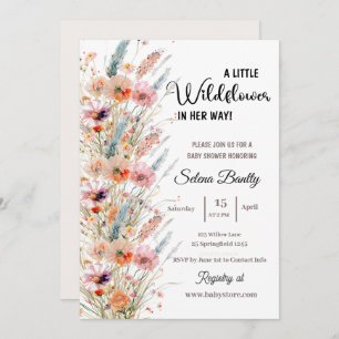 A Little Wildflower Baby Girl Shower Pink Invitation
