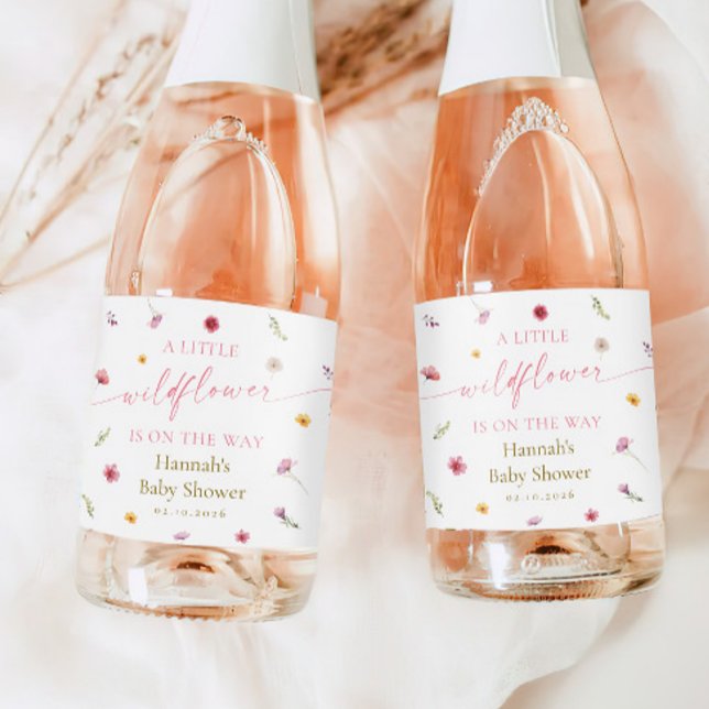 A Little Wildflower Baby Shower Champagne Sparkling Wine Label (Creator Uploaded)