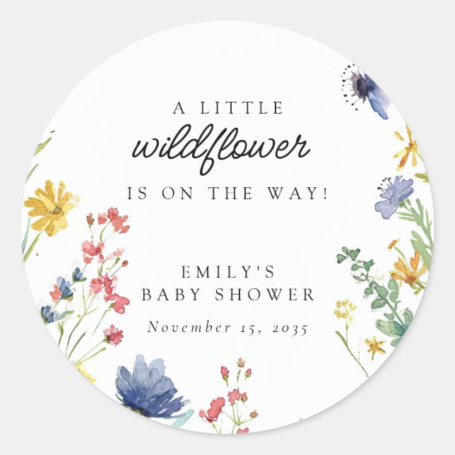 A Little Wildflower Baby Shower Classic Round Sticker (Front)