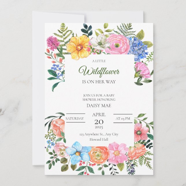 A Little Wildflower Baby Shower Invitation  (Front)