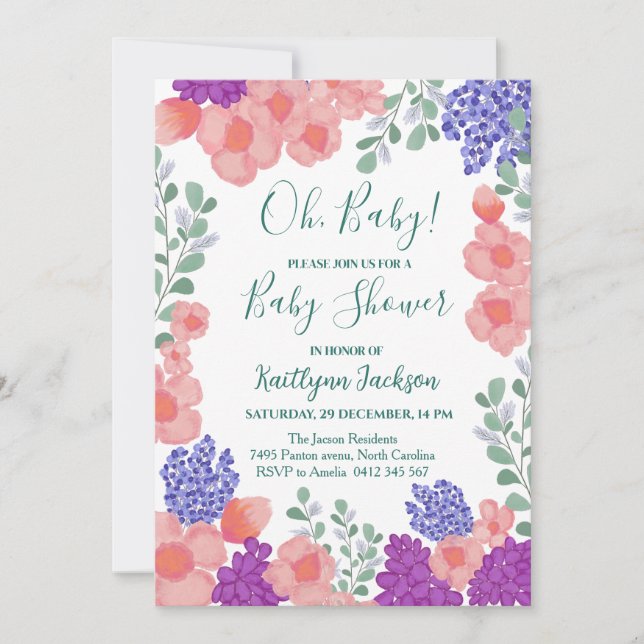 A Little Wildflower Baby shower Watercolor  Invitation (Front)