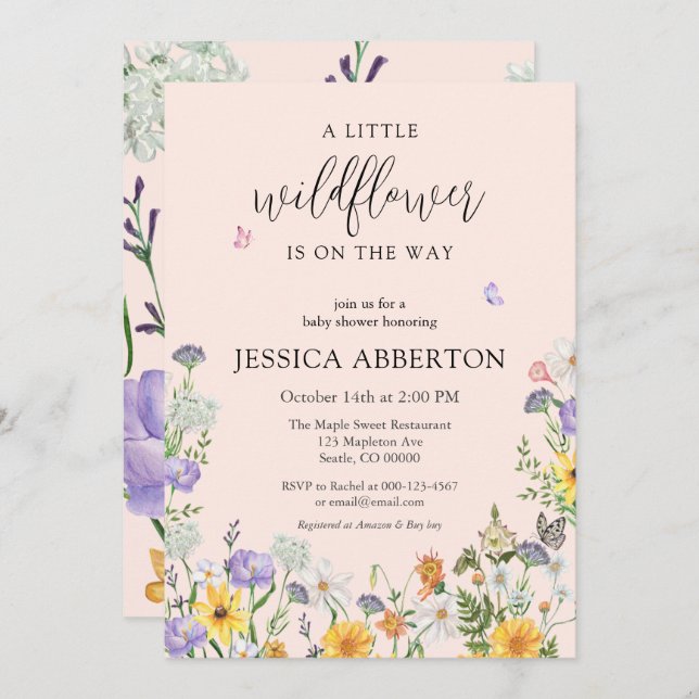 A Little Wildflower Blue Pink Neutral Baby Shower Invitation (Front/Back)