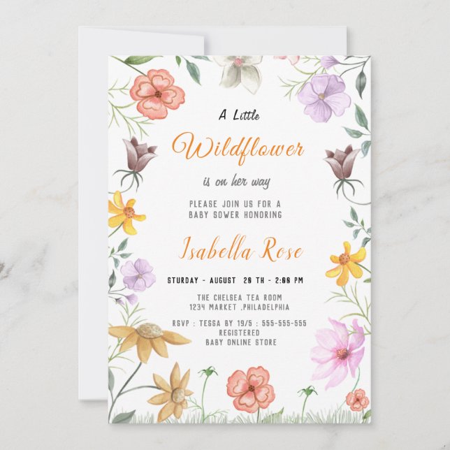 A Little Wildflower Blush Pink Girl Baby Shower Invitation (Front)