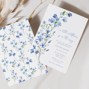 A Little Wildflower Boho Dusty Blue Baby Shower Invitation