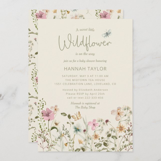 A Little Wildflower Boho Girl Baby Shower Invitation (Front/Back)