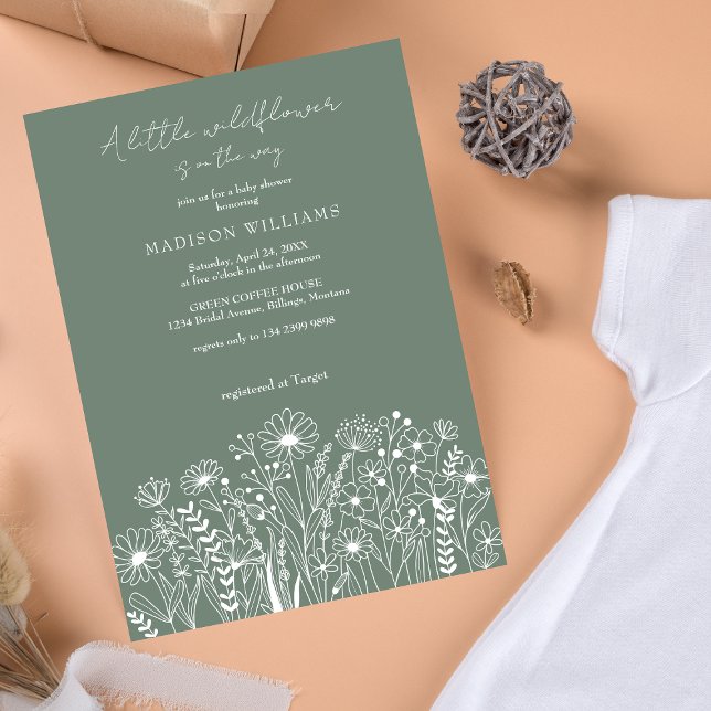 A Little Wildflower Boho Sage Green Baby Shower Invitation (Creator Uploaded)