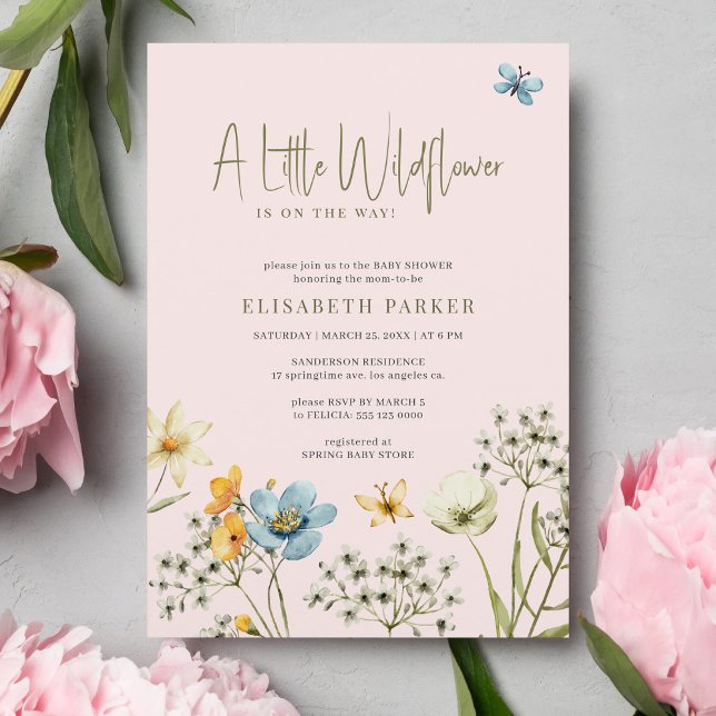 A little wildflower boho spring floral baby shower invitation (Creator Uploaded)