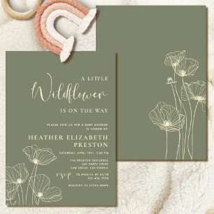 A Little Wildflower Elegant Sage Green Baby Shower Invitation