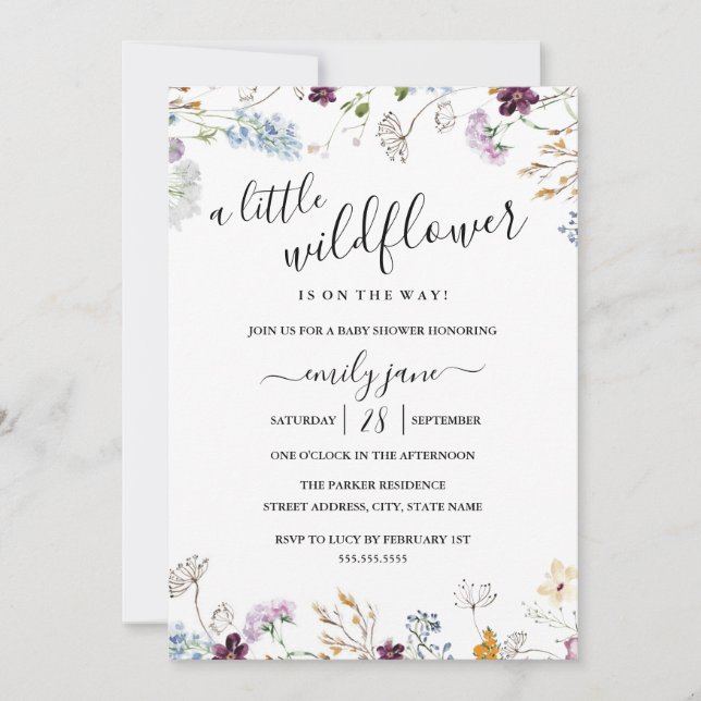 A Little Wildflower Floral Nature Baby Shower   Invitation (Front)