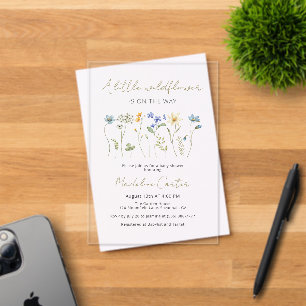 A Little Wildflower Floral Neutral Baby Shower Acrylic Invitations