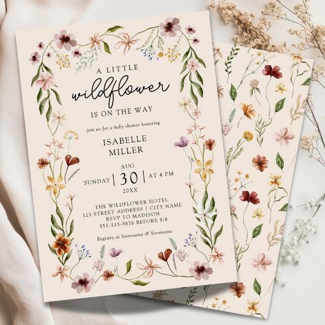 A Little Wildflower Floral Neutral Baby Shower Invitation (Creator Uploaded)