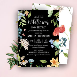 A Little Wildflower Girl Baby Shower Black Invitation