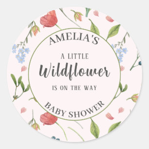 A Little Wildflower Girl Baby Shower Blue Classic Round Sticker
