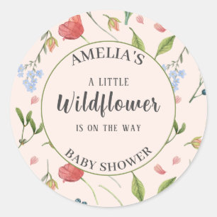 A Little Wildflower Girl Baby Shower Blue Classic Round Sticker