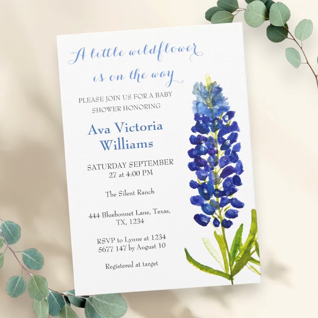 A Little Wildflower Girl Baby Shower Blue Flower Invitation (Creator Uploaded)