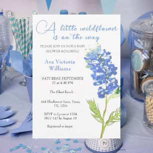 A Little Wildflower Girl Baby Shower Blue Flower Invitation