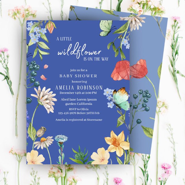 A Little Wildflower Girl Baby Shower Blue Invitation (Creator Uploaded)