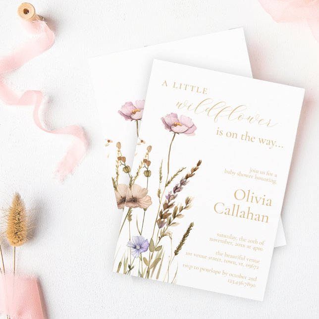 A Little Wildflower Girl Baby Shower Elegant Invitation (Creator Uploaded)