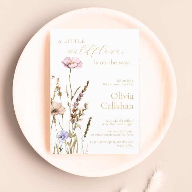A Little Wildflower Girl Baby Shower Elegant Invitation (Creator Uploaded)