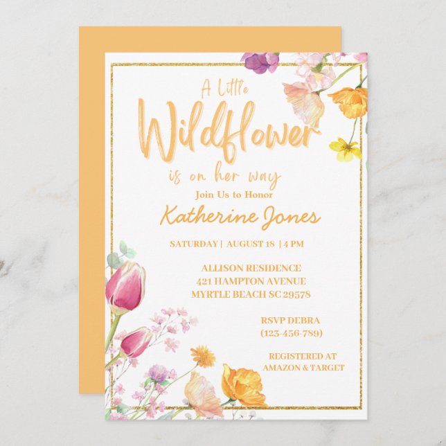 A Little Wildflower Girl Baby Shower Invitation (Front/Back)