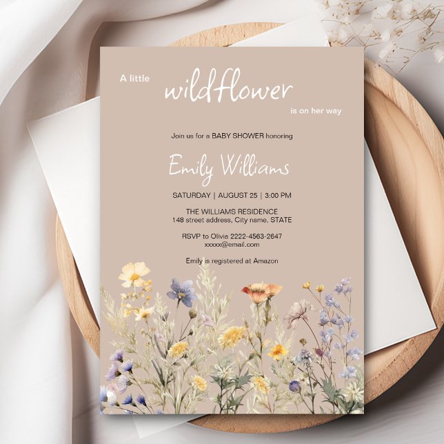 A little wildflower girl baby shower invitation (A little wildflower elegant rustic boho watercolor baby shower invitation, baby in bloom)