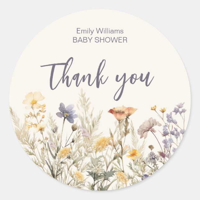 A little wildflower girl baby shower invitation classic round sticker (Front)