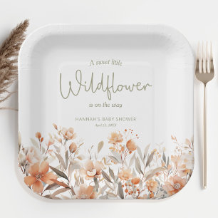 A Little Wildflower Girl Baby Shower Paper Plate