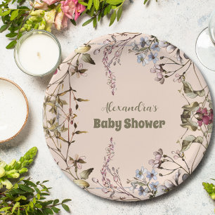 A Little Wildflower Girl Baby Shower Paper Plate