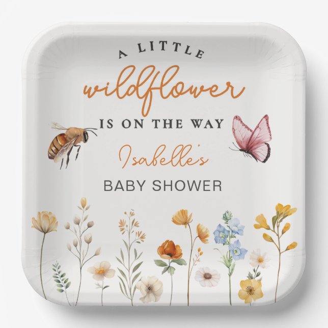 A Little Wildflower Girl Baby Shower Paper Plate (Front)