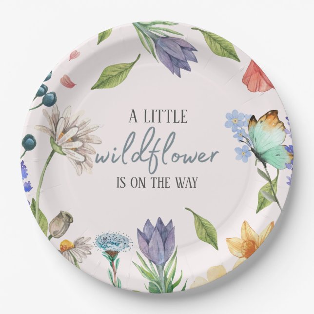 A Little Wildflower Girl Baby Shower Pink Paper Plate (Front)
