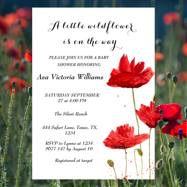 A Little Wildflower Girl Baby Shower Poppies Invitation (Creator Uploaded)