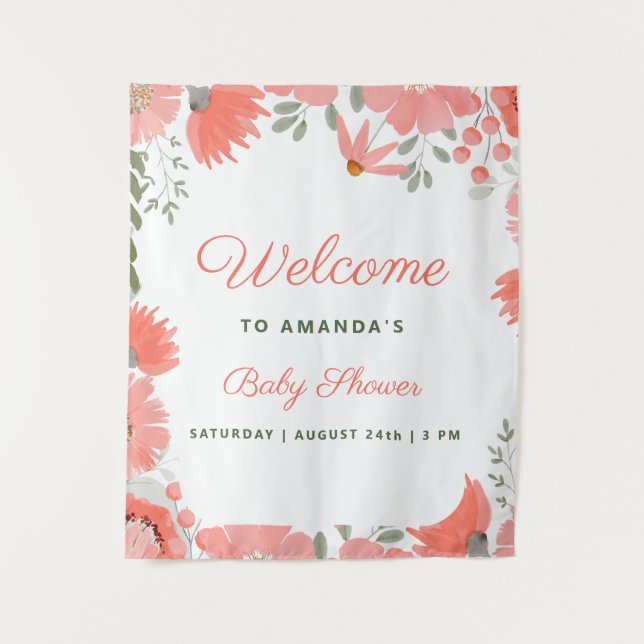 A Little Wildflower Girl Peach Baby Shower Tapestry (Front)