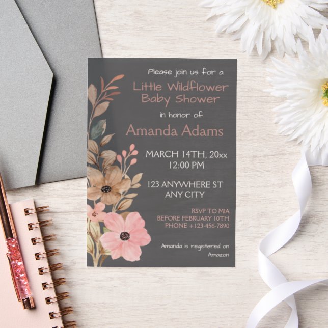 A Little Wildflower Girl Pink Baby Shower Vellum Invitations (Wedding)