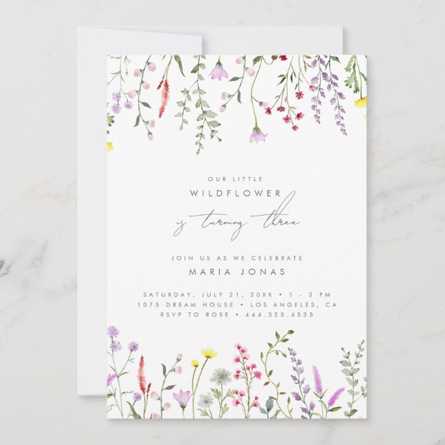A Little Wildflower Girls Floral Birthday Party  Invitation (Front)
