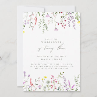 A Little Wildflower Girls Floral Birthday Party  Invitation