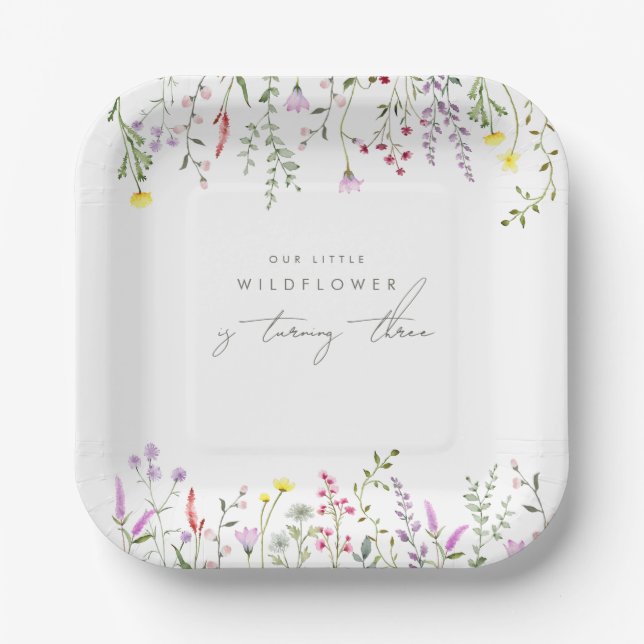 A Little Wildflower Girls Floral Birthday Party  Paper Plate (Front)