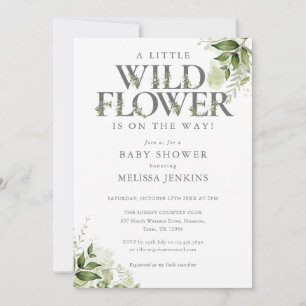 A Little Wildflower Greenery Floral Baby Shower Invitation