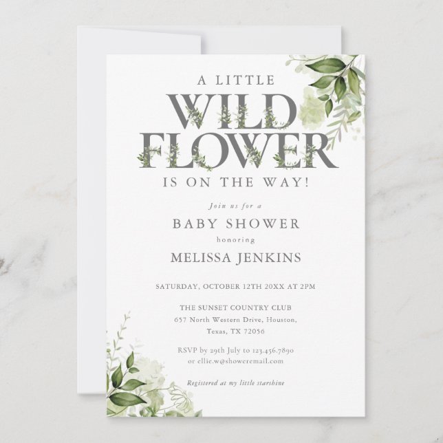 A Little Wildflower Greenery Floral Baby Shower Invitation (Front)