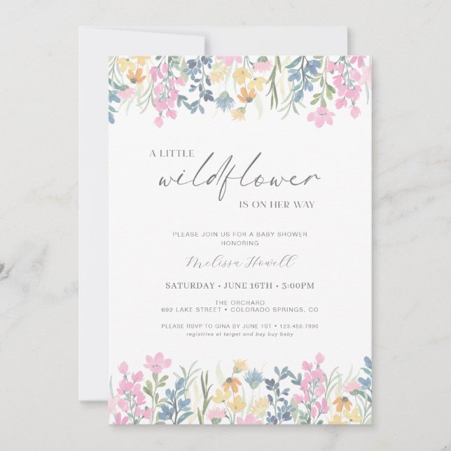 A Little Wildflower Is On Her Way Baby Shower Invitation (Front)