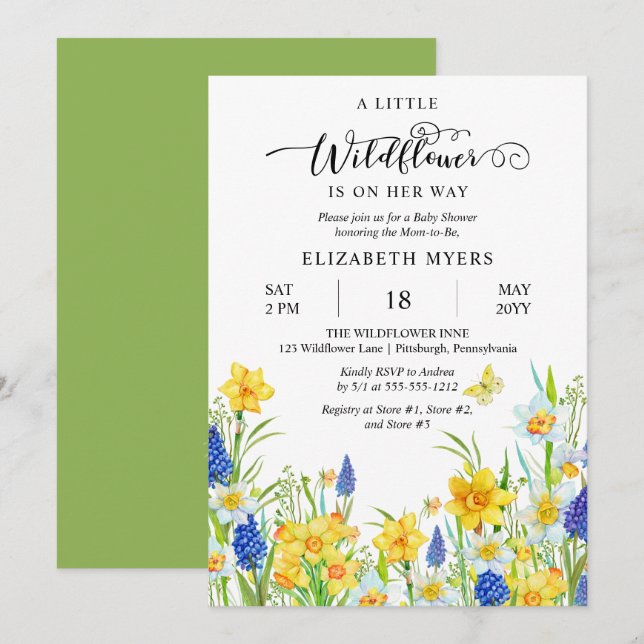 A Little Wildflower Is On Her Way Girl Baby Shower Invitation (Front/Back)
