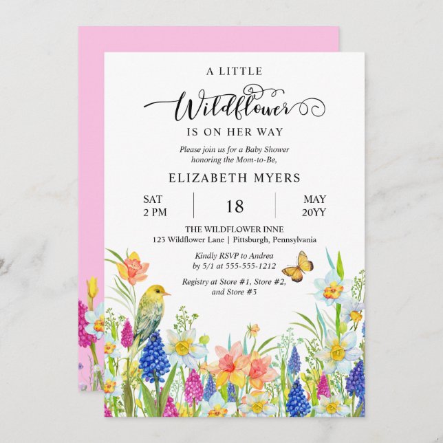 A Little Wildflower Is On Her Way Girl Baby Shower Invitation (Front/Back)