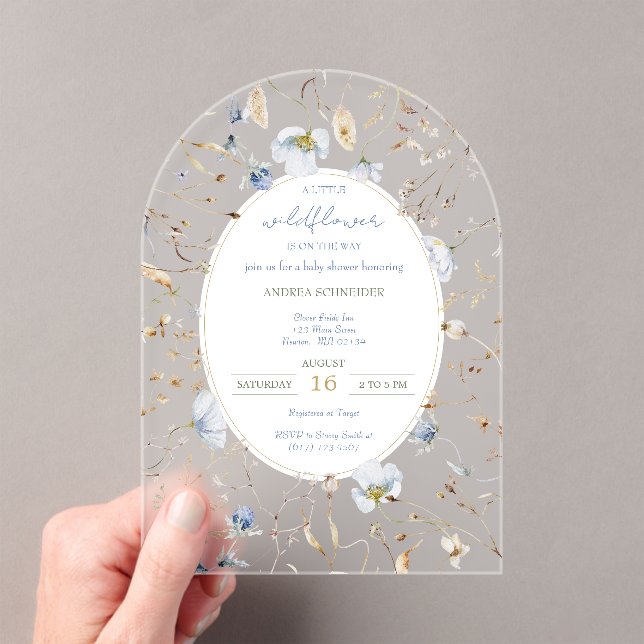 A Little Wildflower Is On The Way Baby Shower Acrylic Invitations (Insitu (Handheld))