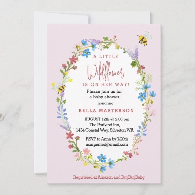A Little Wildflower Is On The Way Baby Shower Invitation (Front)