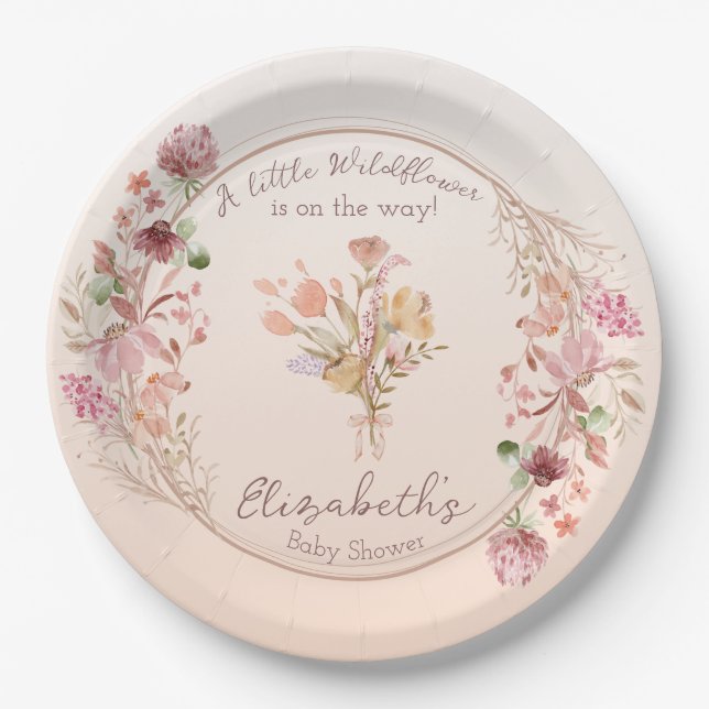 A Little Wildflower is on the Way Baby Shower Paper Plate (Front)