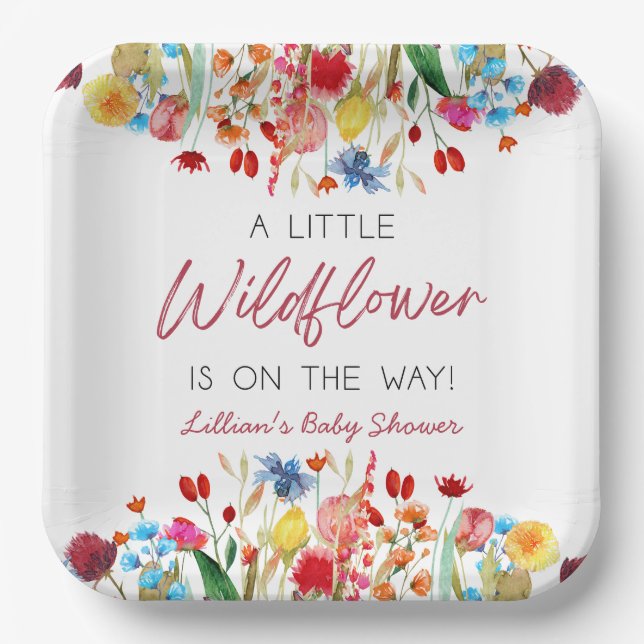 A Little Wildflower Is On The Way Baby Shower Paper Plate (Front)